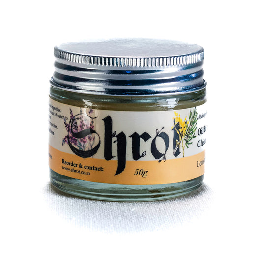 Jar of Shrot oil based cleanser on a white background. Front angle.