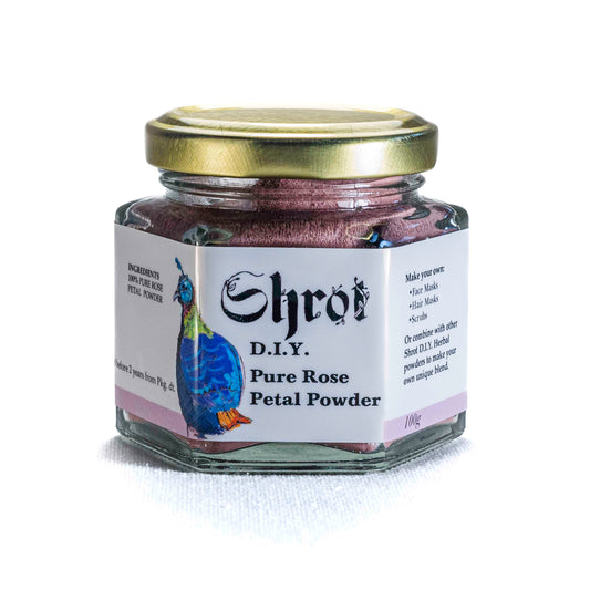 Jar of Shrot Pure Rose Powder with a gold lid on a white background