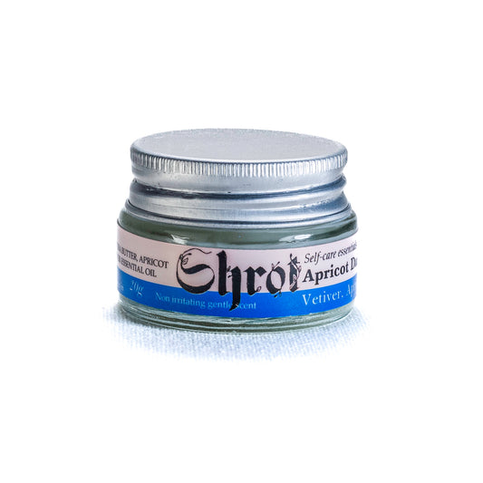 Small metal jar of hand cream by Shrot with a label on a white background. Front View.