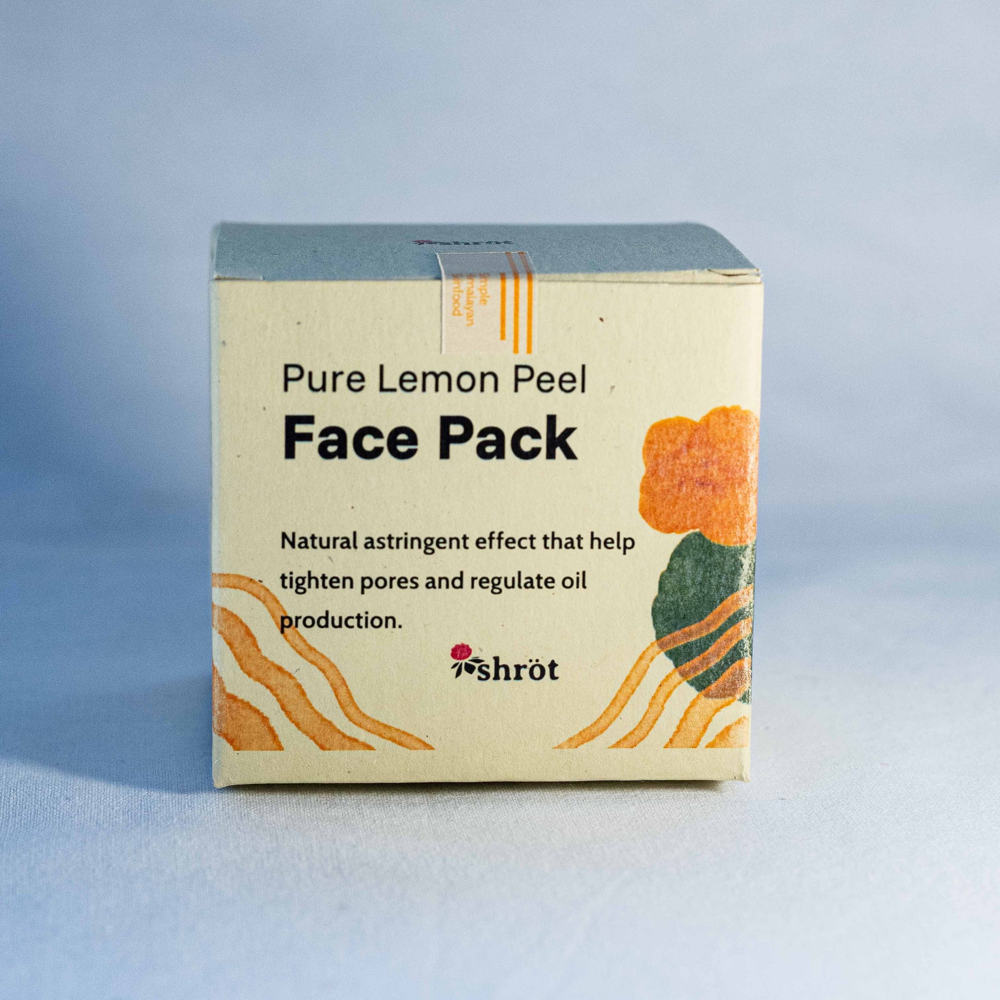 Box of Pure Lemon Peel Face Pack by Shrot natural cosmetics with branding on a light blue background