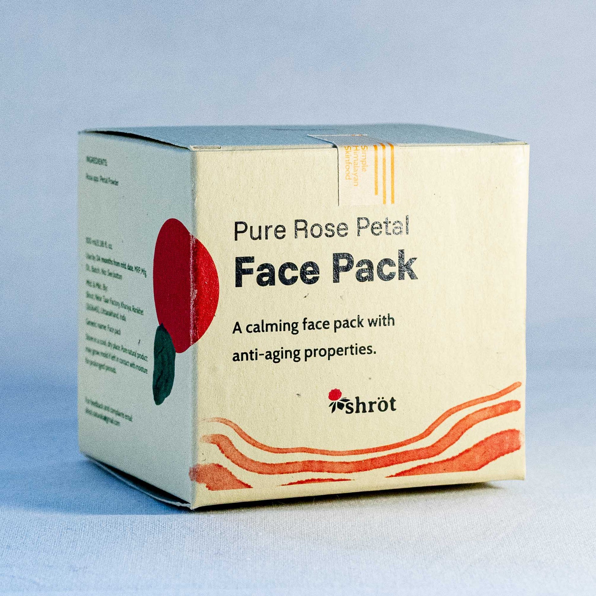 Box of Shrot Pure Rose Petal Face Pack on a light blue background