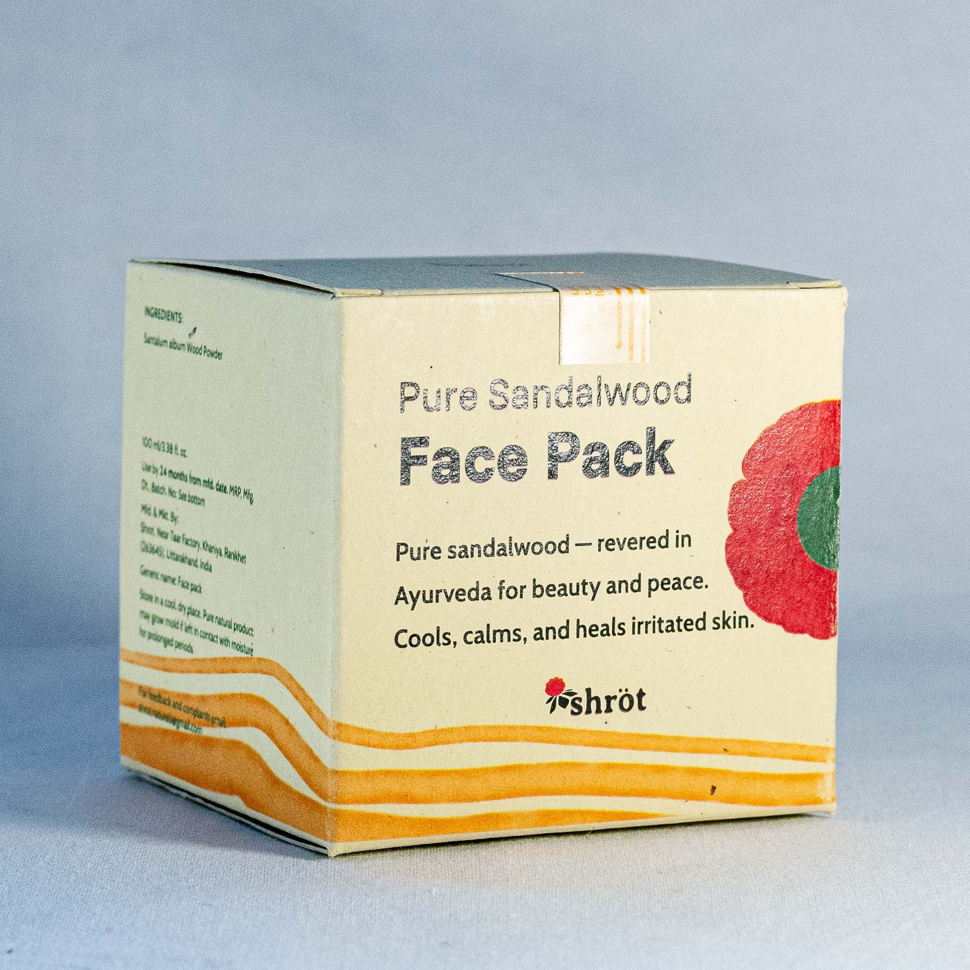 Box of Pure Sandalwood Face Pack Shrot Natural beauty products with branding on a gray background