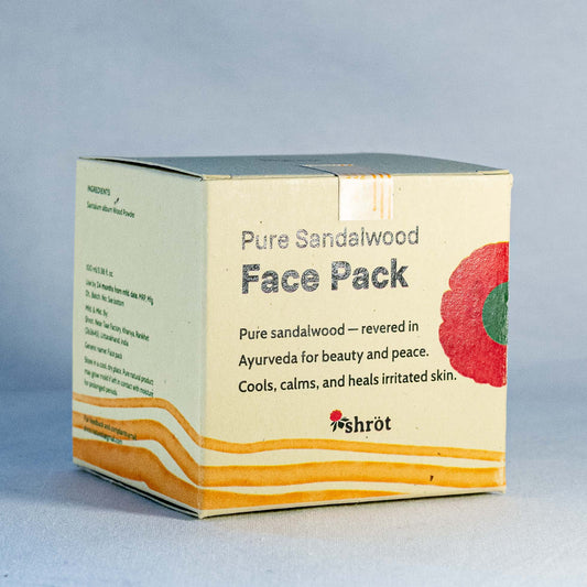 Box of Pure Sandalwood Face Pack Shrot Natural beauty products with branding on a gray background