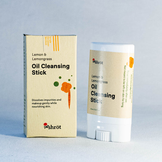 Oil cleansing stick by Shrot with packaging on a light gray background