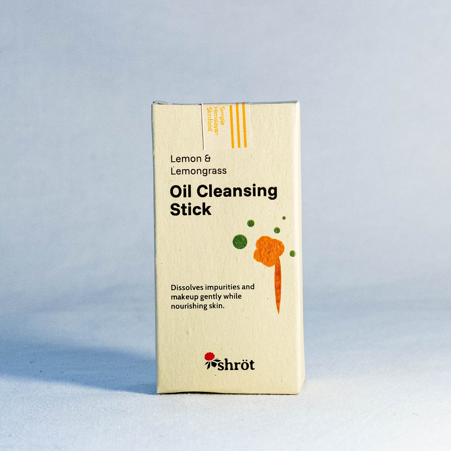 Box of Lemon & Lemongrass Oil Cleansing Stick by Shrot on a light blue background