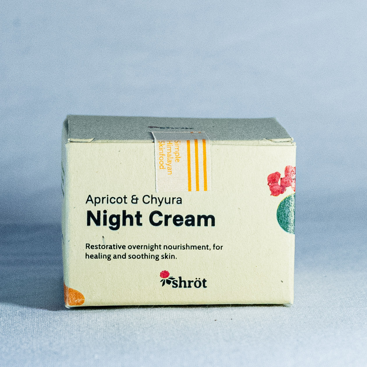 Box of Apricot & Chyura Night Cream by Shrot on a light gray background